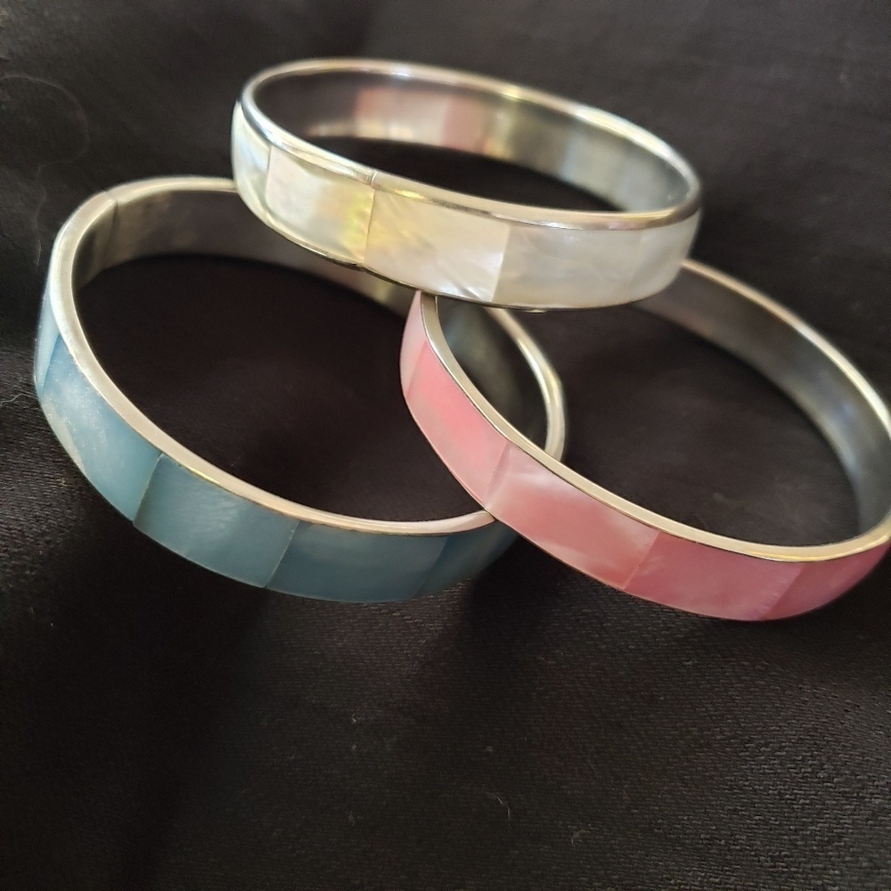 Capiz shell bangle bracelets Vintage circa 1970's